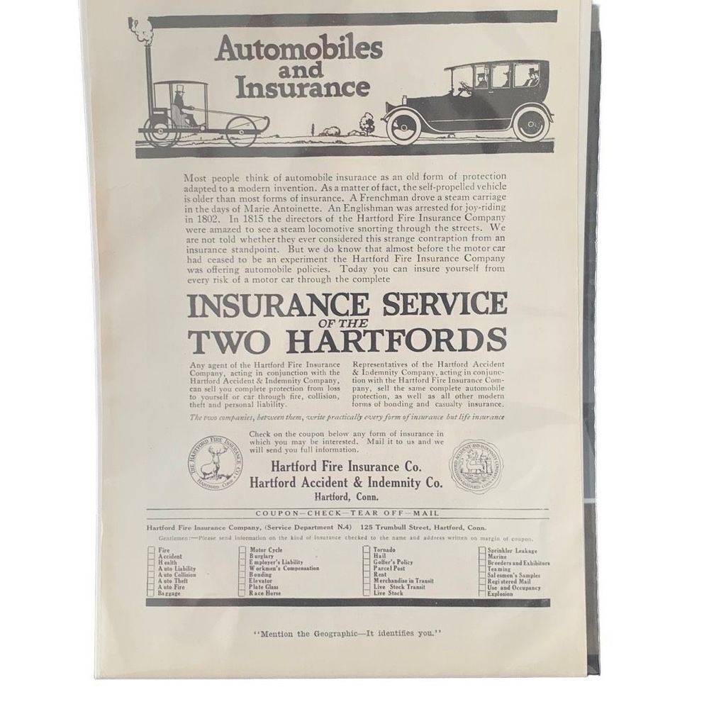Vintage 1916 Hartford Fire Insurance Co Two Hartfords Advertisement Ad Advertisi